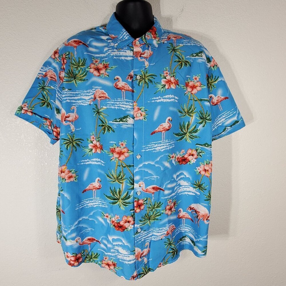 SSLR Mens XL Collection Hawaiian Flamingo Print Button-Up Shirt Polyester - Picture 5 of 9